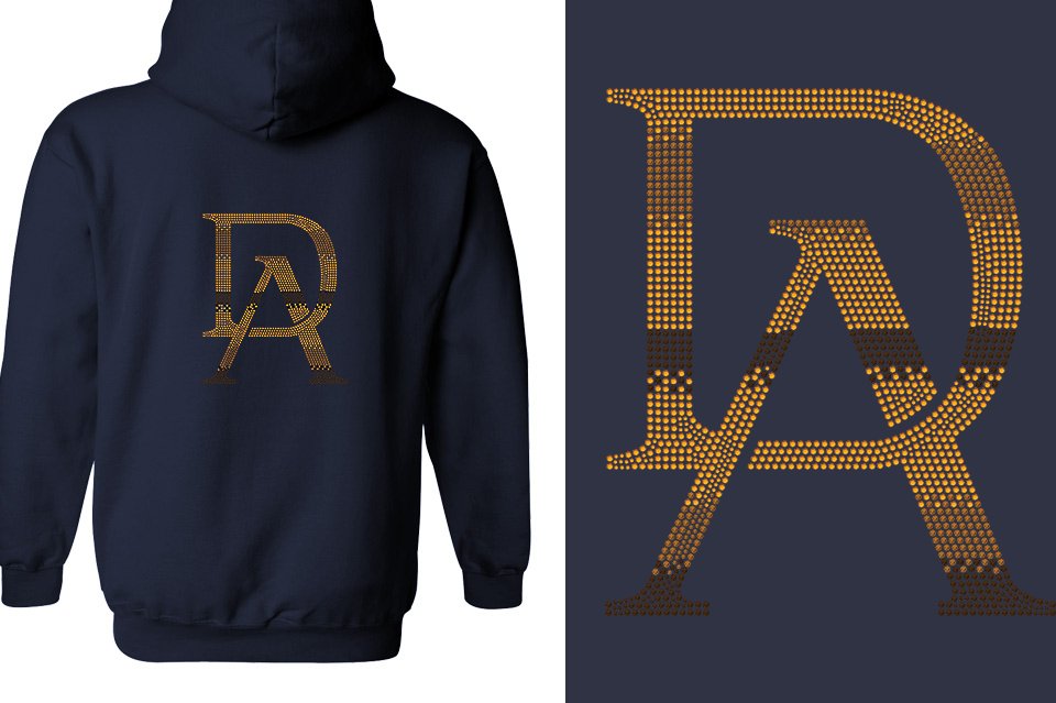 Rhinestones DA Interlocking Gold Brown Stones Unisex Zip Hoodie