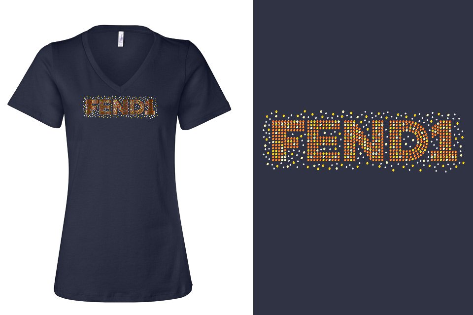Rhinestones Fend1 Women's Relaxed V-Neck