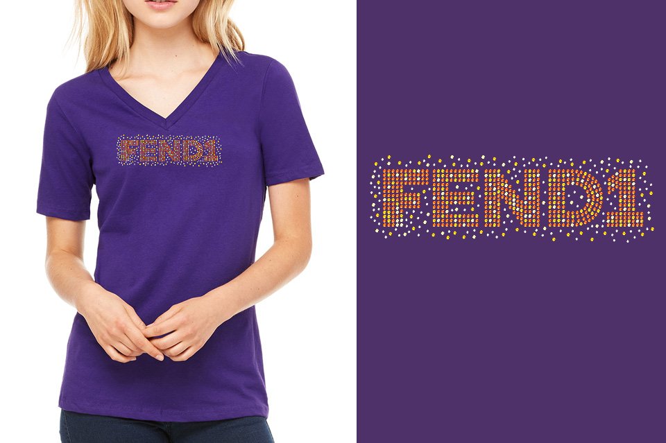 Rhinestones Fend1 Women's Relaxed V-Neck
