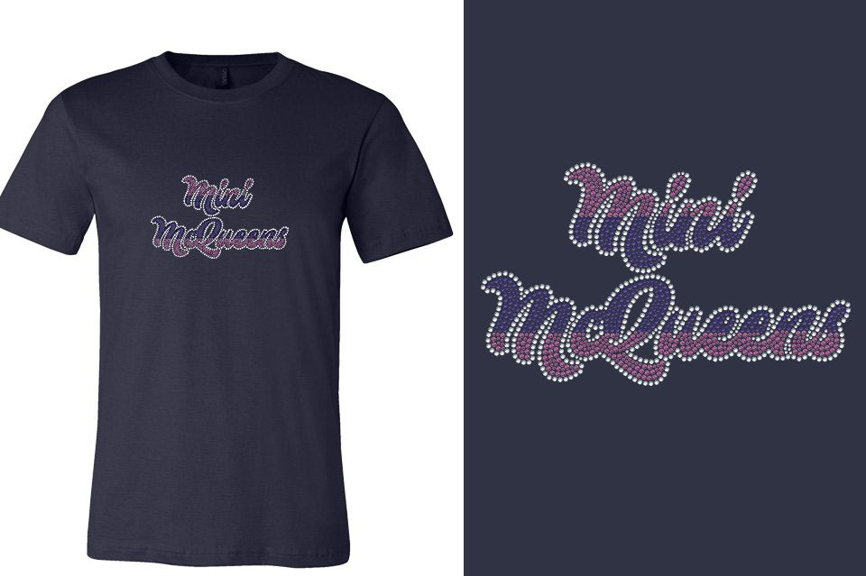 Rhinestones Mini McQueens Designer font 3-color stones Unisex t-shirt