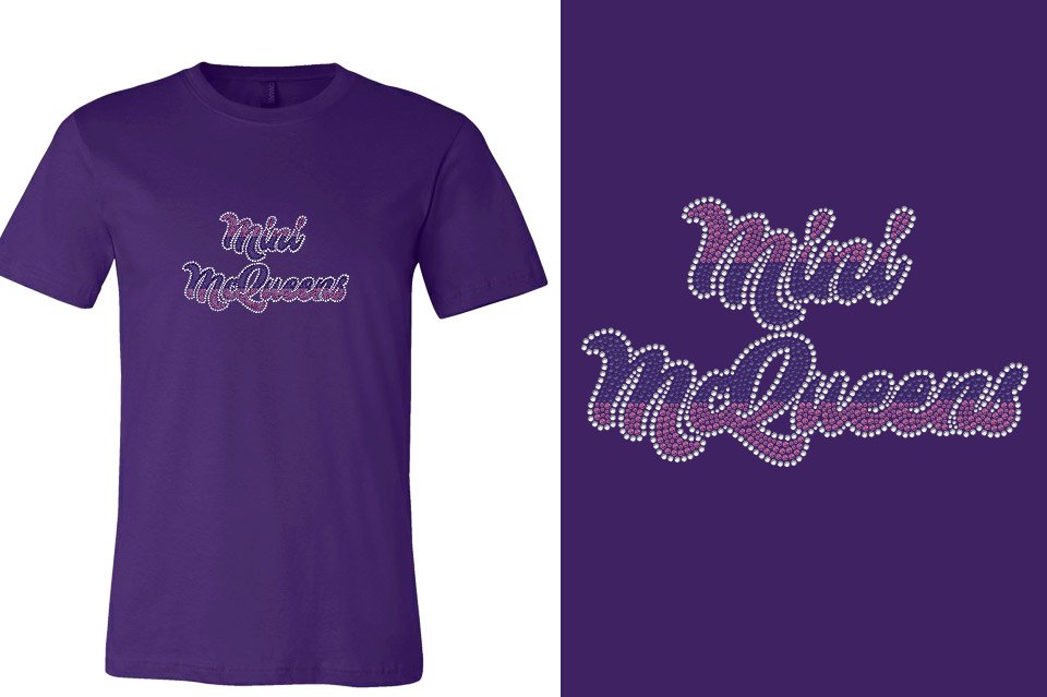 Rhinestones Mini McQueens Designer font 3-color stones Unisex t-shirt