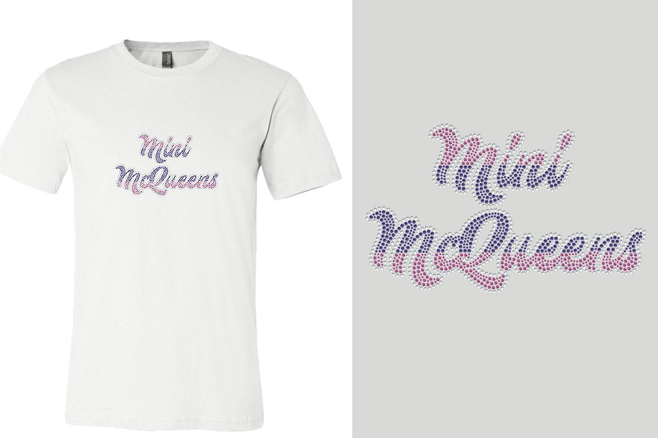 Rhinestones Mini McQueens Designer font 3-color stones Unisex t-shirt