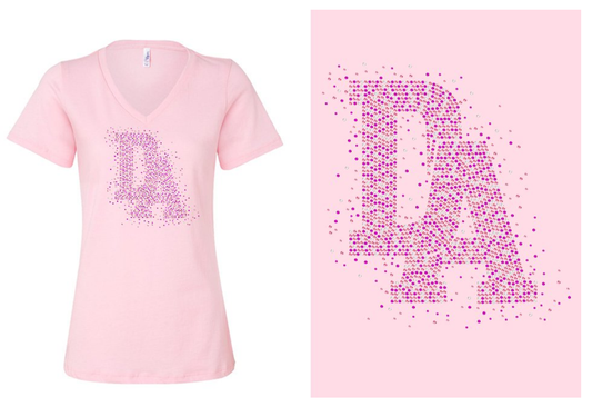Rhinestones DA Interlocking Pink Crystal Women's Relaxed V-Neck