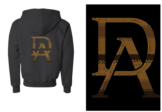 Rhinestones DA Interlocking Gold Brown Stones Youth Unisex Zip Hoodie