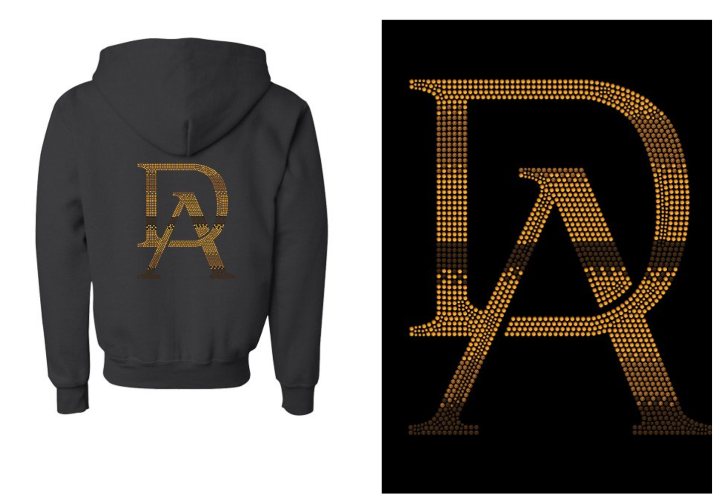Rhinestones DA Interlocking Gold Brown Stones Youth Unisex Zip Hoodie