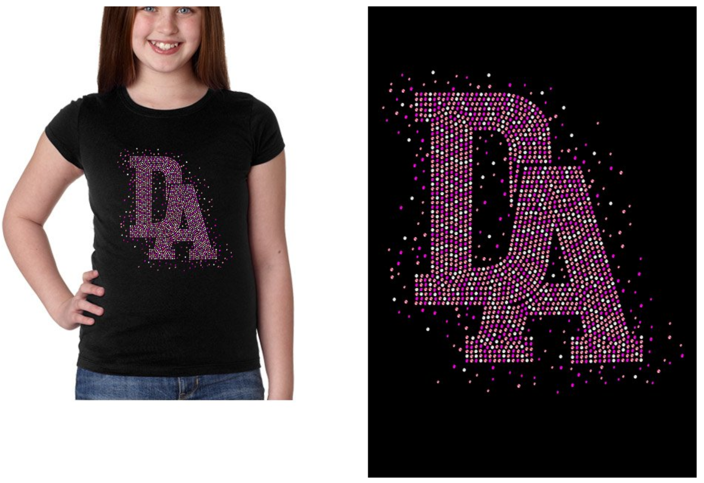 Rhinestones DA Interlocking Pink Stones Crystal Youth Girls' Princess T-Shirt