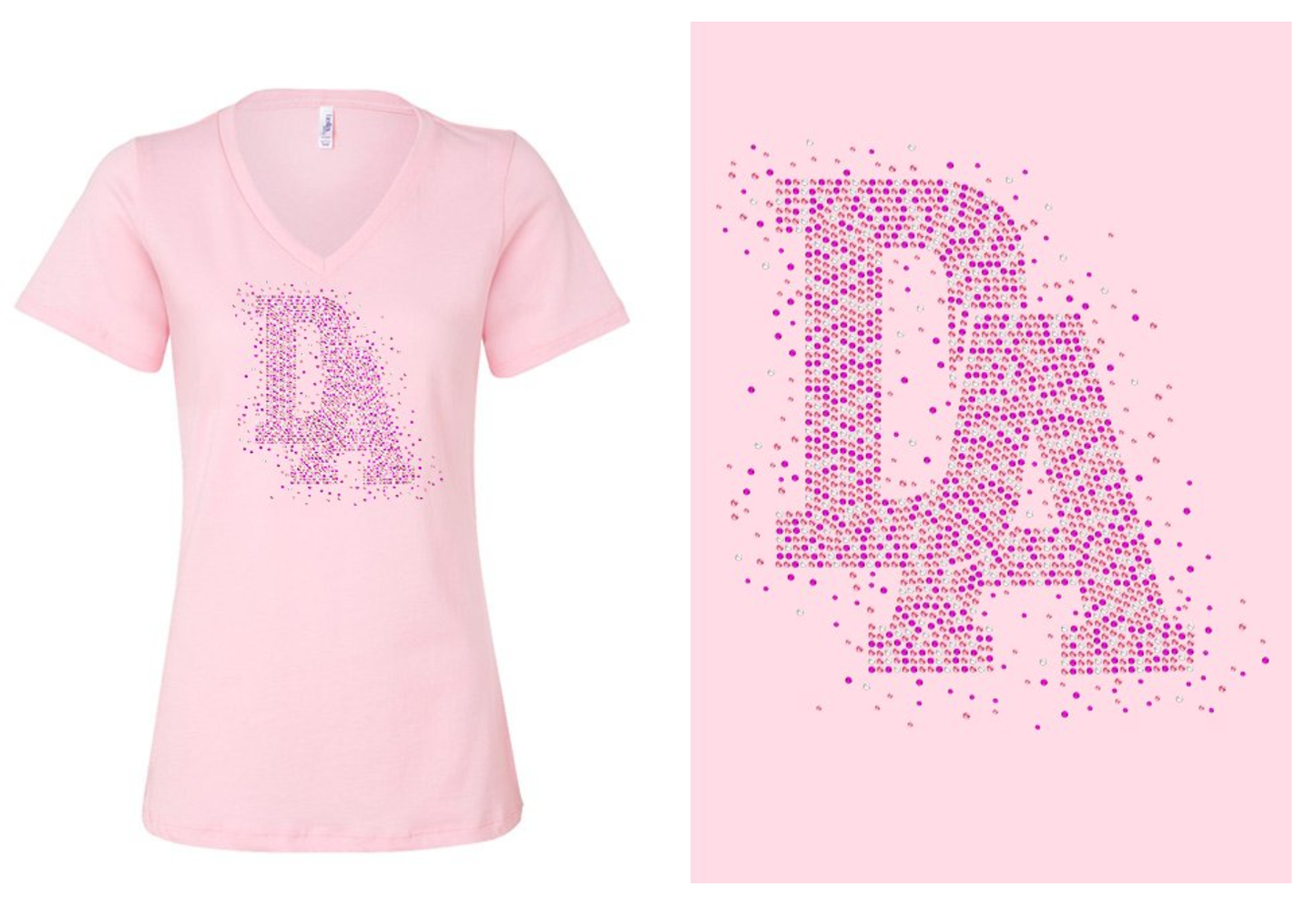 Rhinestones DA Interlocking Pink Crystal Women's Relaxed V-Neck
