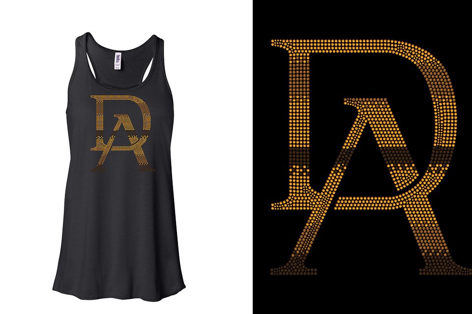 Rhinestones DA Interlocking Gold Brown Stones Youth Flowy Racerback Tank
