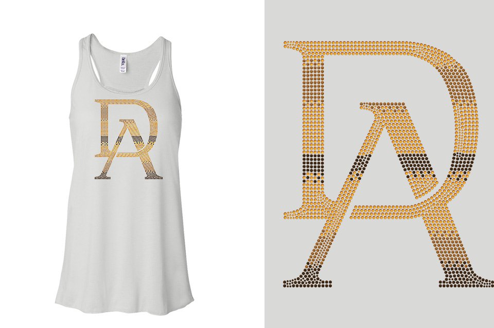 Rhinestones DA Interlocking Gold Brown Stones Youth Flowy Racerback Tank