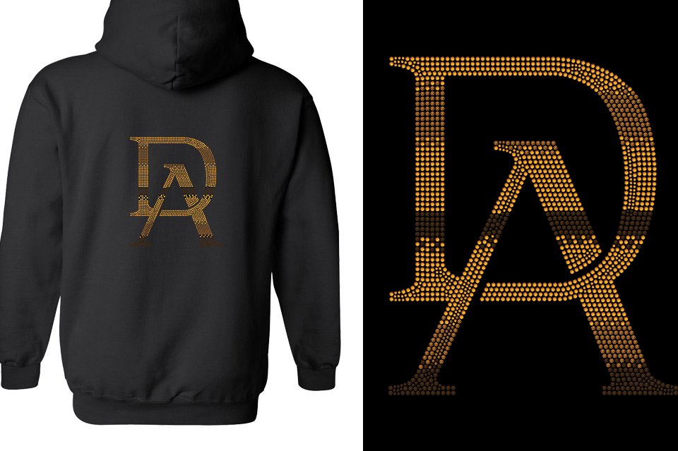 Rhinestones DA Interlocking Gold Brown Stones Unisex Zip Hoodie
