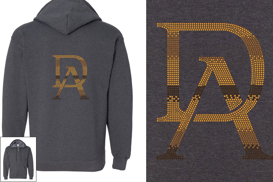 Rhinestones DA Interlocking Gold Brown Stones Unisex Zip Hoodie