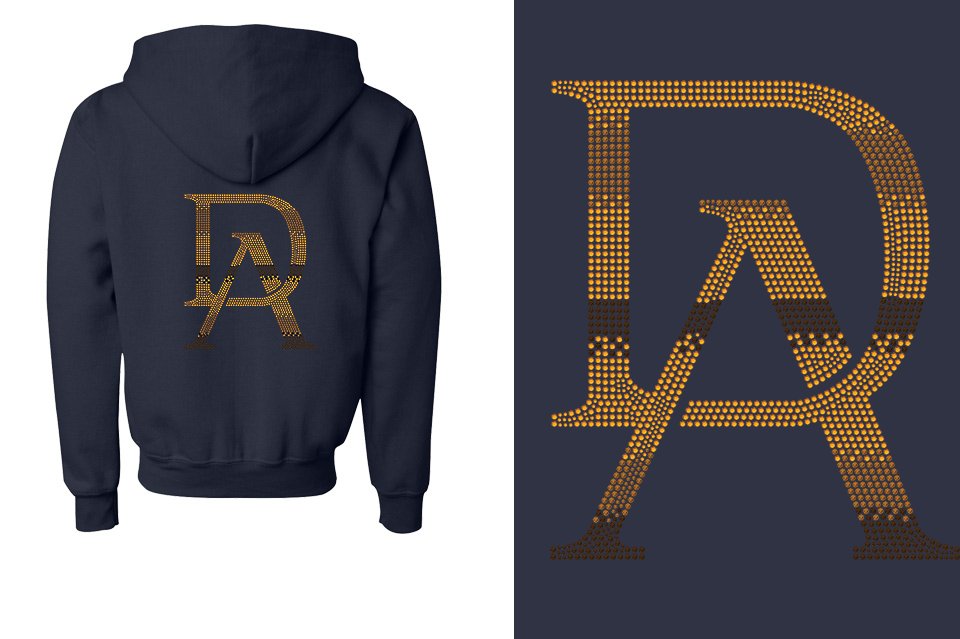 Rhinestones DA Interlocking Gold Brown Stones Youth Unisex Zip Hoodie