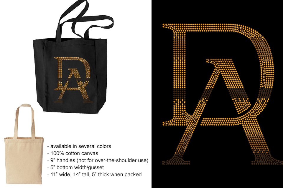 Rhinestones DA Interlocking Gold Brown Stones Canvas Tote
