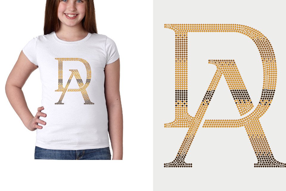 Rhinestones DA Interlocking Gold Brown Stones Youth Girls' Princess T-Shirt