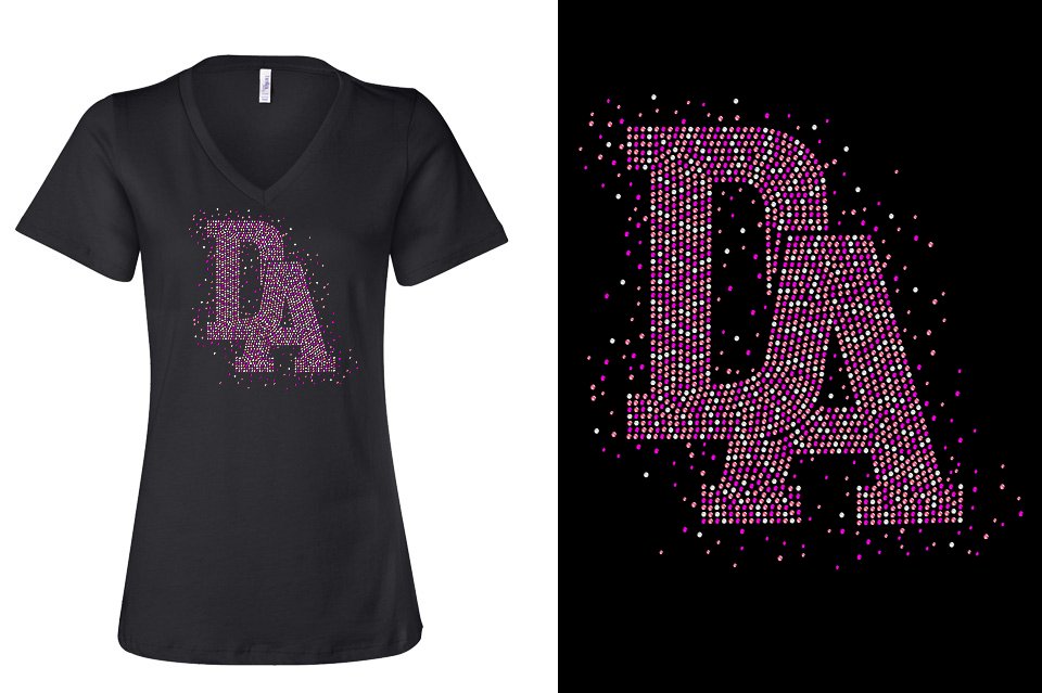 Rhinestones DA Interlocking Pink Crystal Women's Relaxed V-Neck