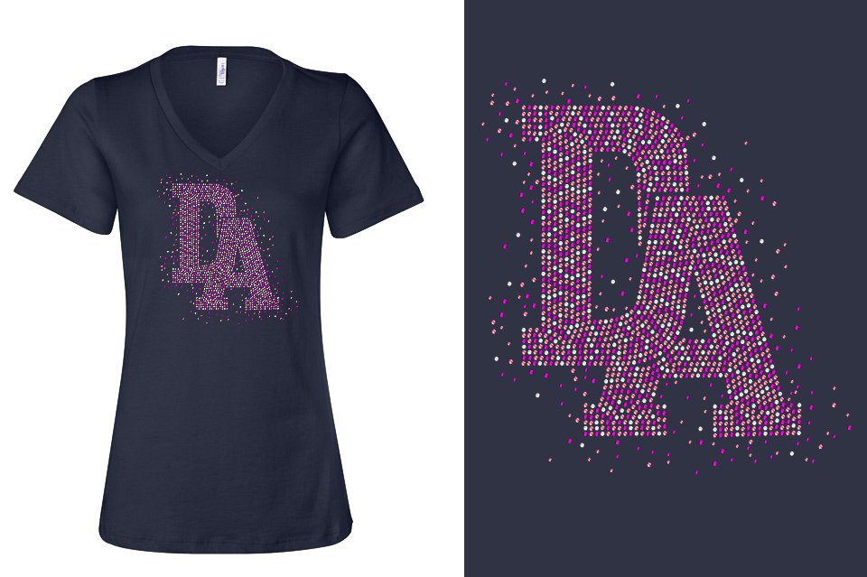Rhinestones DA Interlocking Pink Crystal Women's Relaxed V-Neck