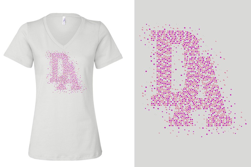 Rhinestones DA Interlocking Pink Crystal Women's Relaxed V-Neck