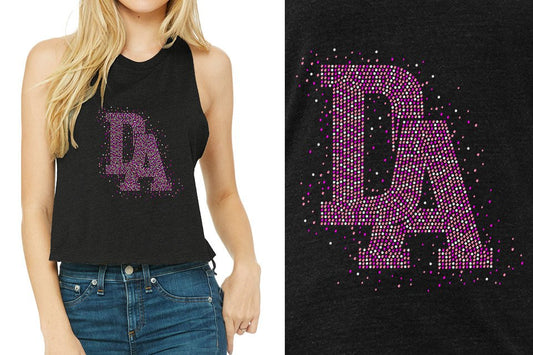 Rhinestones DA Interlocking Pink Stones Crystal Relaxed Fit Women's Racerback Cropped Tank