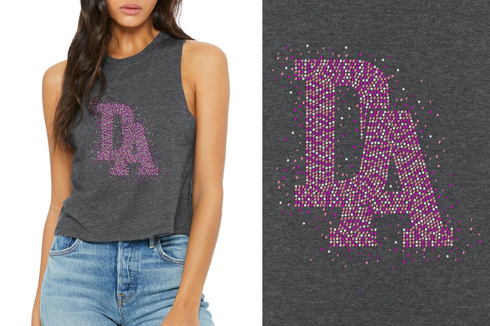 Rhinestones DA Interlocking Pink Stones Crystal Relaxed Fit Women's Racerback Cropped Tank