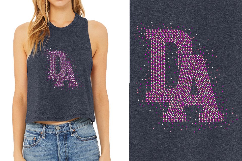Rhinestones DA Interlocking Pink Stones Crystal Relaxed Fit Women's Racerback Cropped Tank