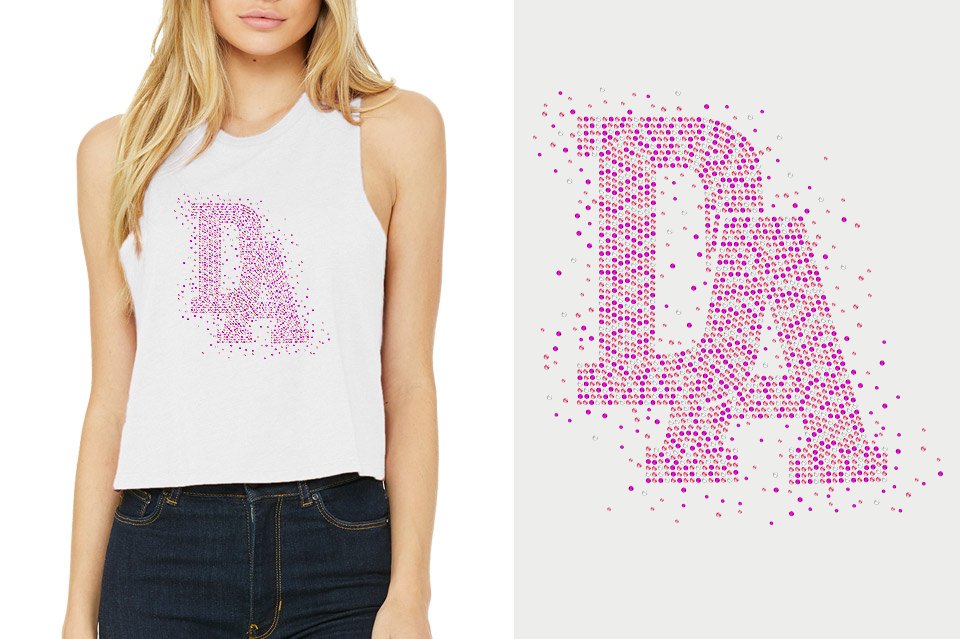 Rhinestones DA Interlocking Pink Stones Crystal Relaxed Fit Women's Racerback Cropped Tank