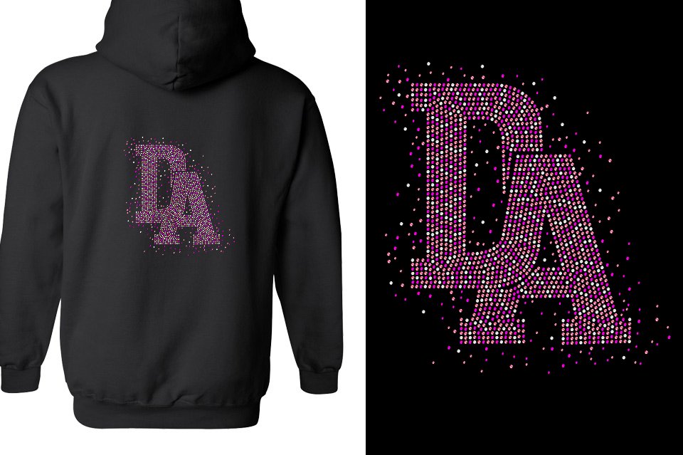 Rhinestones DA Interlocking Pink Stones Crystal Unisex Zip Hoodie