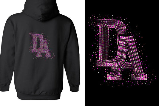 Rhinestones DA Interlocking Pink Stones Crystal Unisex Zip Hoodie