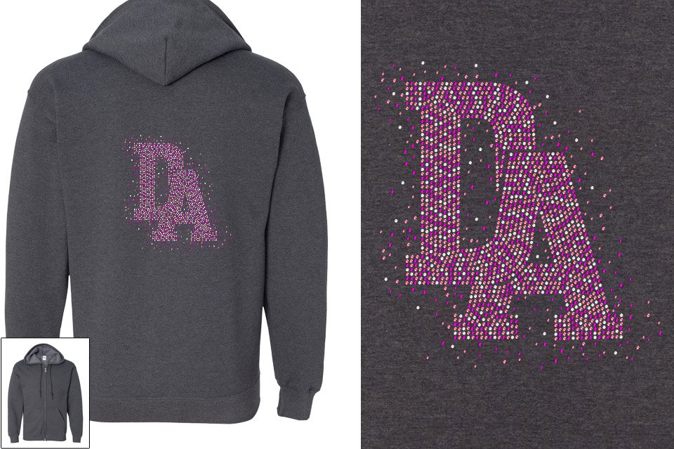 Rhinestones DA Interlocking Pink Stones Crystal Unisex Zip Hoodie