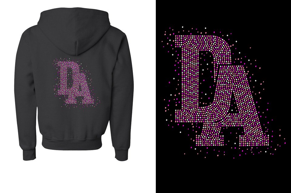 Rhinestones DA Interlocking Pink Stones Crystal Youth Unisex Zip Hoodie