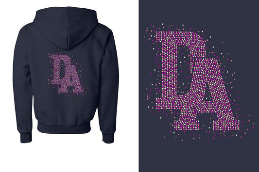Rhinestones DA Interlocking Pink Stones Crystal Youth Unisex Zip Hoodie