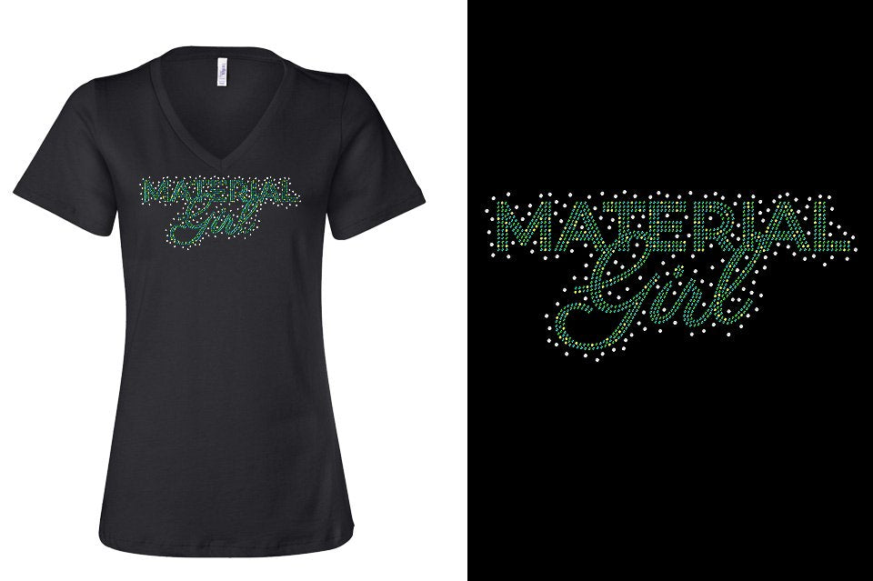 Rhinestones Material Girl Women's Relaxed V-Neck
