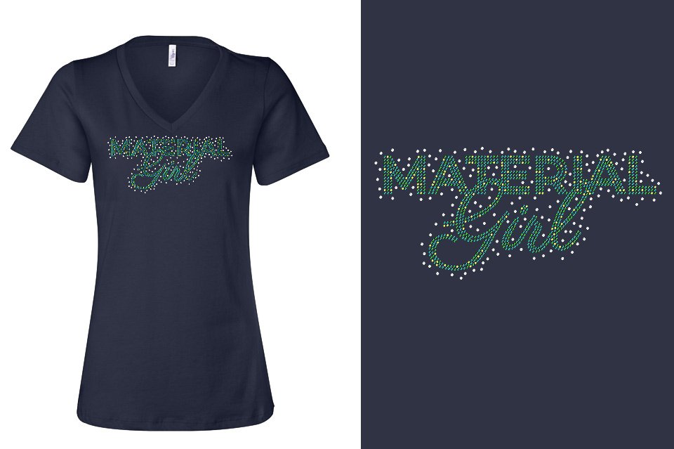 Rhinestones Material Girl Women's Relaxed V-Neck