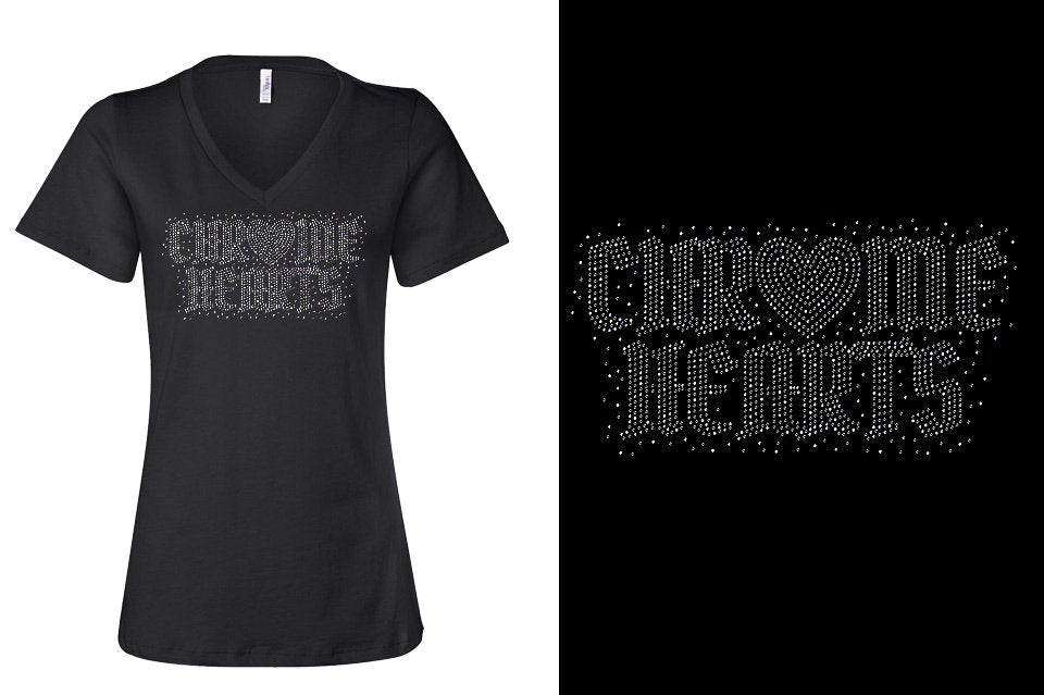 Rhinestones Chrome Hearts Women's Relaxed V-Neck