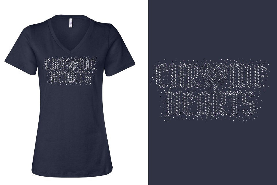 Rhinestones Chrome Hearts Women's Relaxed V-Neck