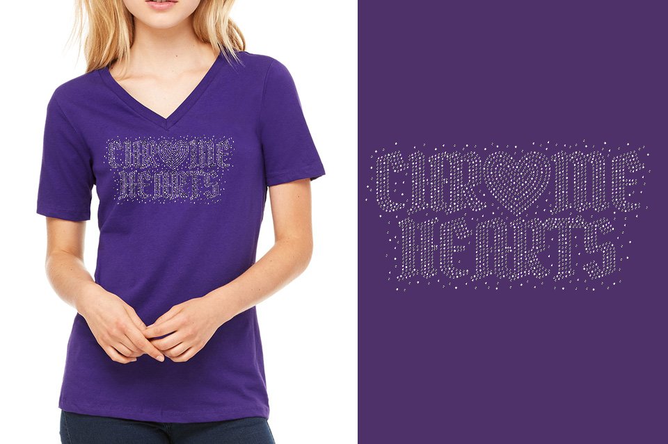 Rhinestones Chrome Hearts Women's Relaxed V-Neck