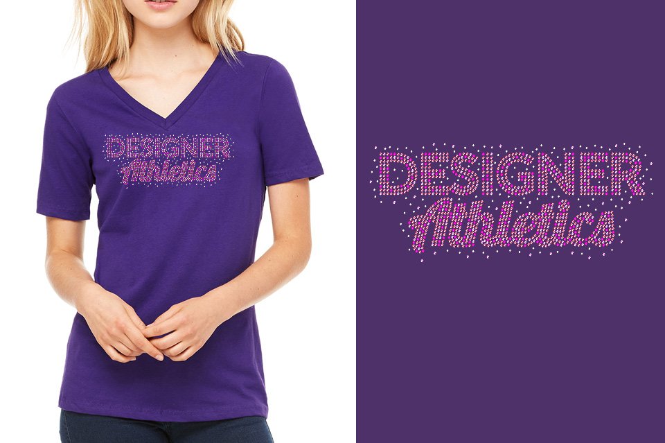 Rhinestones Designer Athletics Women's Relaxed V-Neck