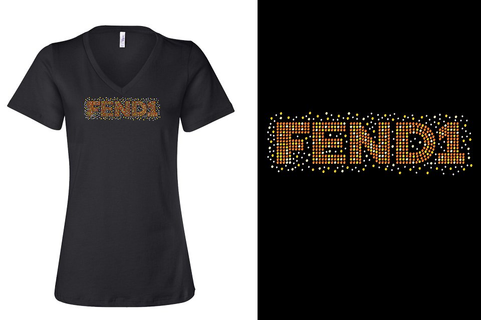Rhinestones Fend1 Women's Relaxed V-Neck