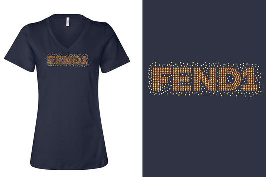 Rhinestones Fend1 Women's Relaxed V-Neck