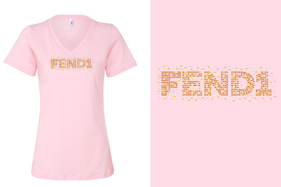 Rhinestones Fend1 Women's Relaxed V-Neck