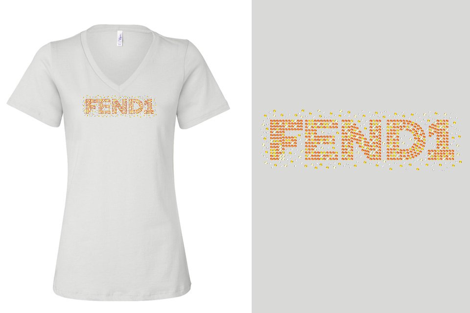 Rhinestones Fend1 Women's Relaxed V-Neck
