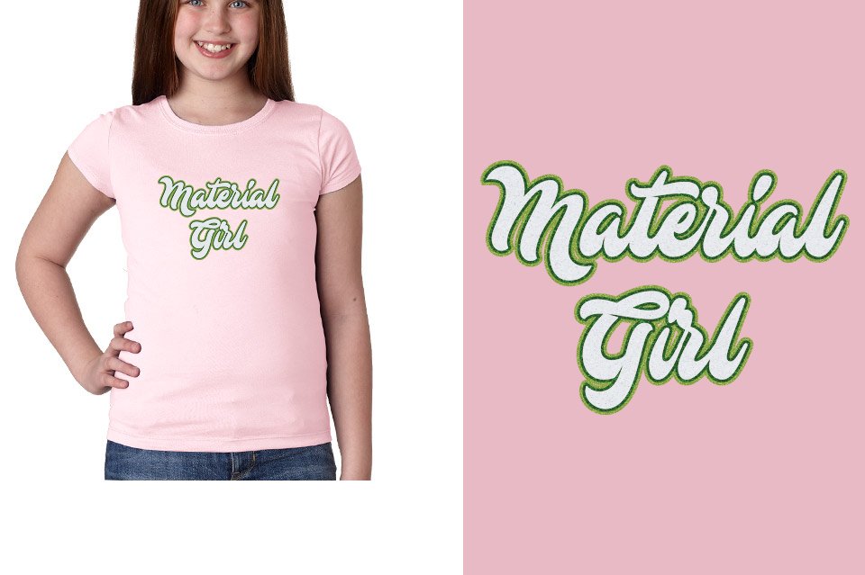 Material Girl Designer Font 3-color glitter Youth Girls' Princess T-Shirt