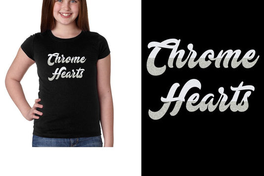 Chrome Hearts Designer font 2-color glitter Youth Girls' Princess T-Shirt