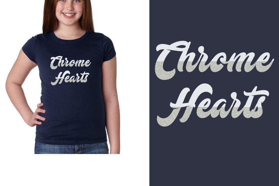 Chrome Hearts Designer font 2-color glitter Youth Girls' Princess T-Shirt