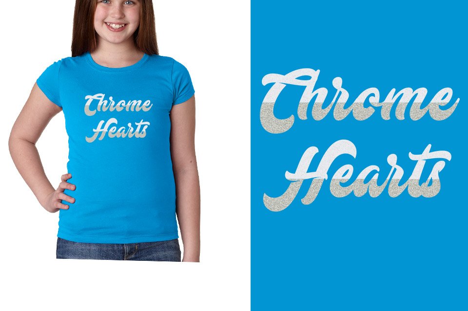 Chrome Hearts Designer font 2-color glitter Youth Girls' Princess T-Shirt