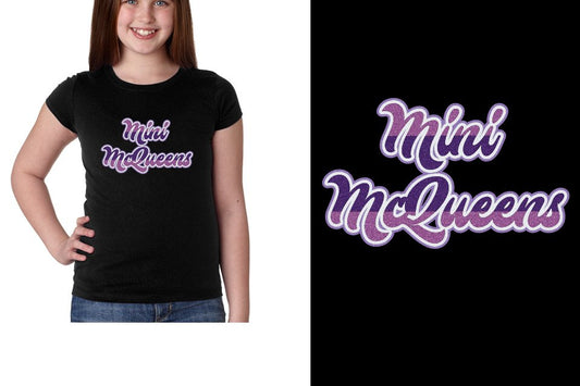 Mini McQueens Designer font 4-color glitter Youth Girls' Princess T-Shirt