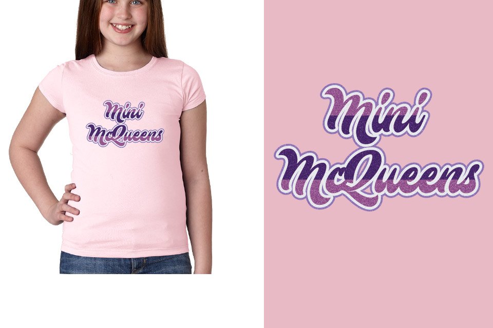 Mini McQueens Designer font 4-color glitter Youth Girls' Princess T-Shirt