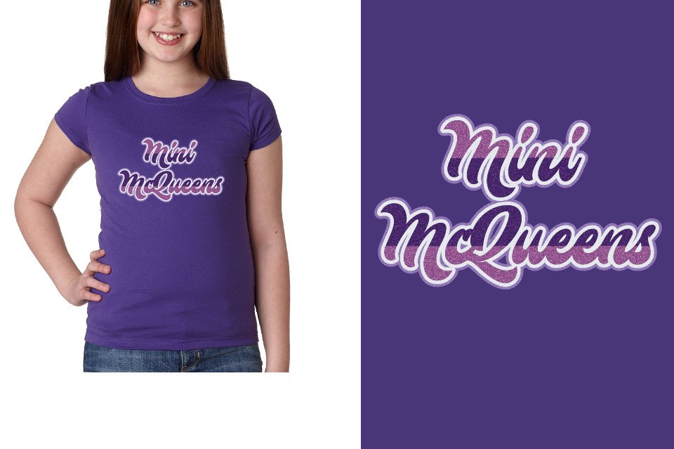 Mini McQueens Designer font 4-color glitter Youth Girls' Princess T-Shirt