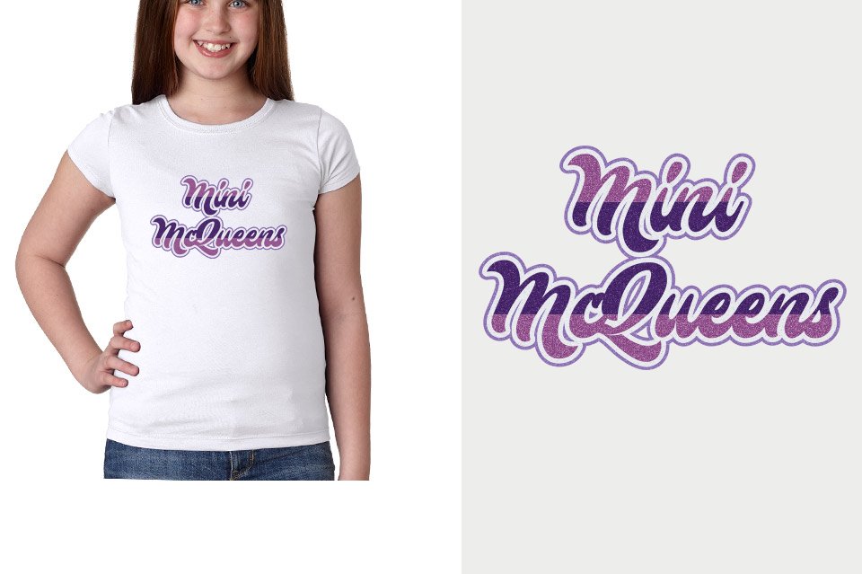 Mini McQueens Designer font 4-color glitter Youth Girls' Princess T-Shirt