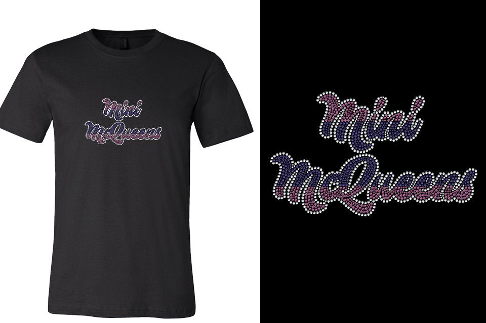 Rhinestones Mini McQueens Designer font 3-color stones Unisex t-shirt