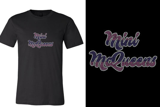 Rhinestones Mini McQueens Designer font 3-color stones Unisex t-shirt